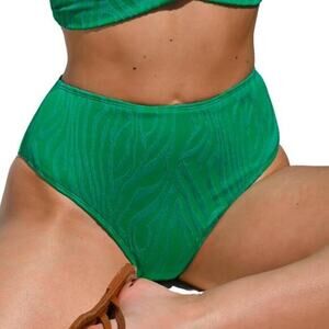 Cupshe Women's‎ Green Textured Classic High Waisted Bikini Bottom Green Size XL